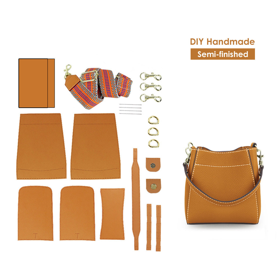 Handsewgift Women's Bucket Bag DIY Leather Craft Kit – Top Grain Leather, Pre-Punched detail image 17