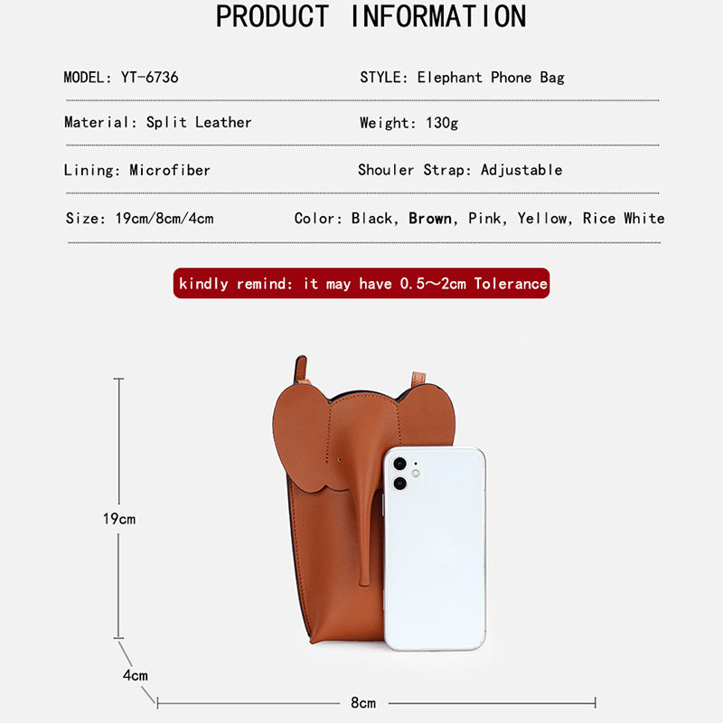 Elephant Small Mobile Phone Bag Coin Purse in Cowhide Leather detail image 4