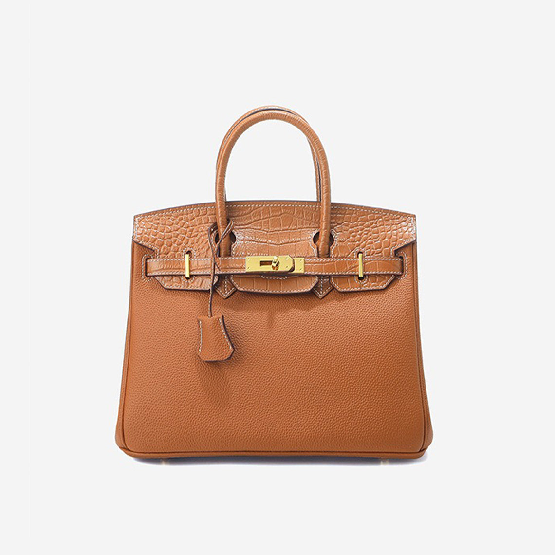 Croc Embossed Top Grain Leather Handbag with Gold-Tone Twist Lock detail image 13