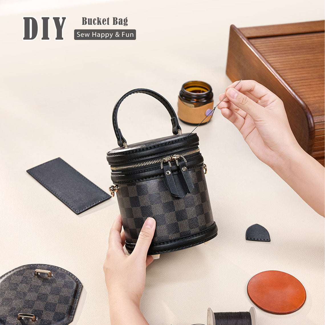 DIY Leather Bucket Bag Kit – Hand Sewn Top Grain Leather, Small & Large Sizes detail image 9