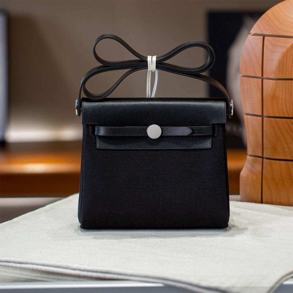 Leather Trim Mini Canvas Tote Shoulder Bag detail image 9