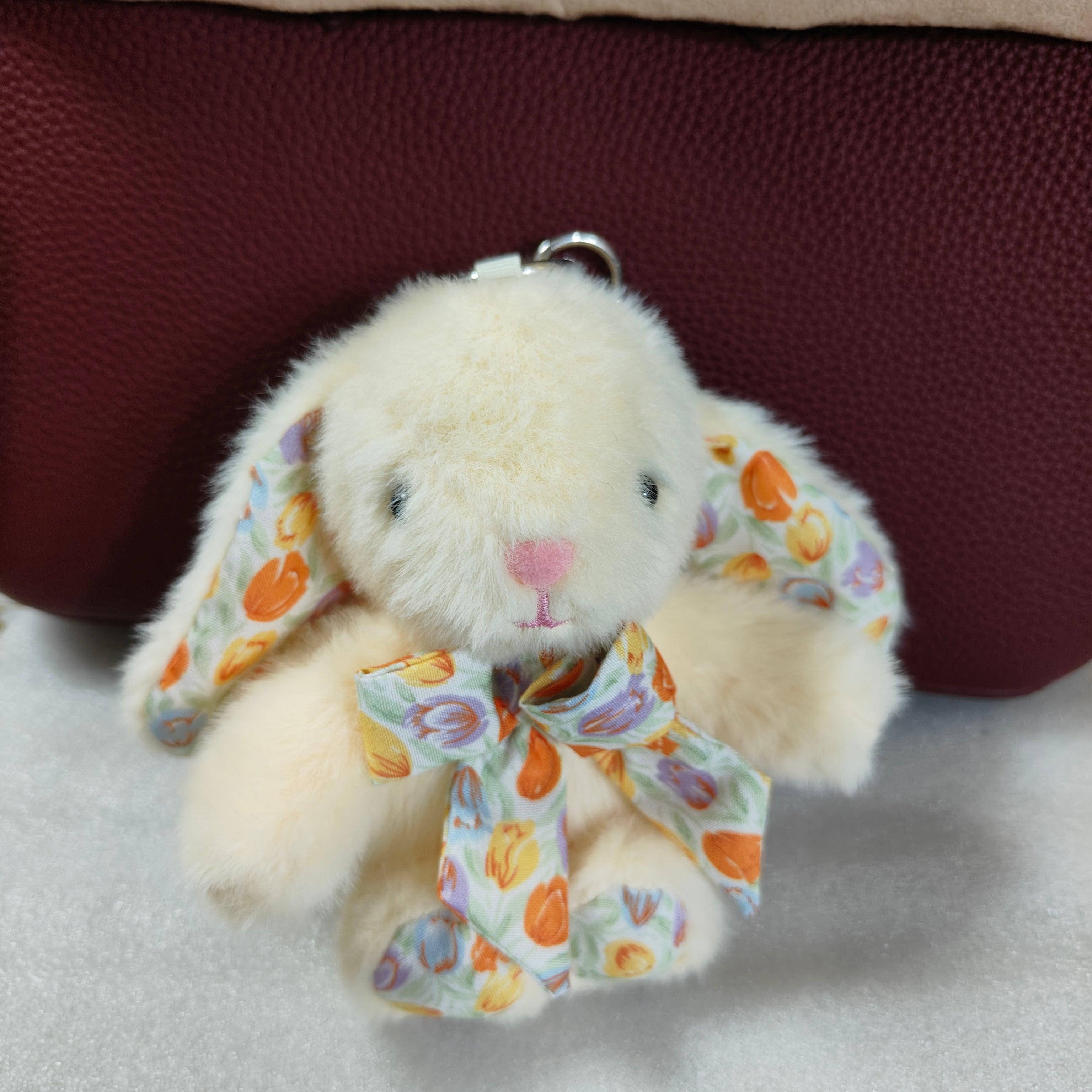 Bow Tie Baby Bunny Bag Charm – Soft Plush Keychain in Six Colors detail image 1