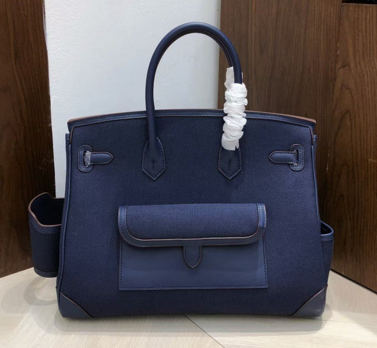 Cargo Top Handle Bag 35cm in Smooth Calfskin and Canvas detail image 20
