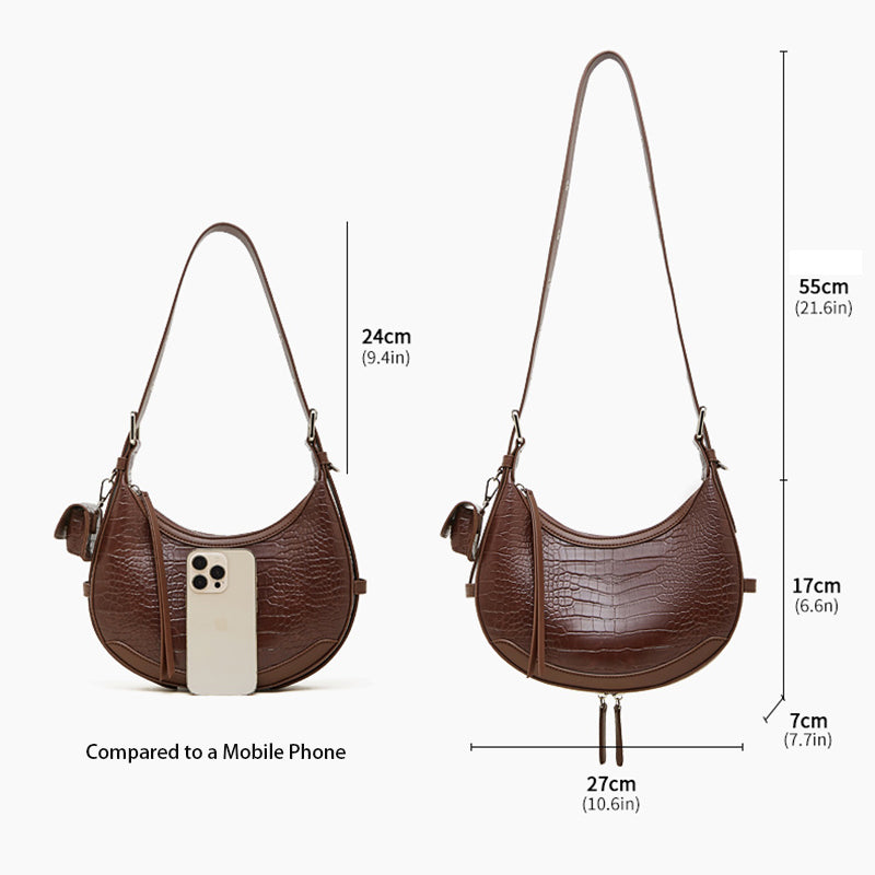 Retro Leather Half Moon Crossbody Bag - Vintage Crescent Shoulder Purse for Women detail image 3