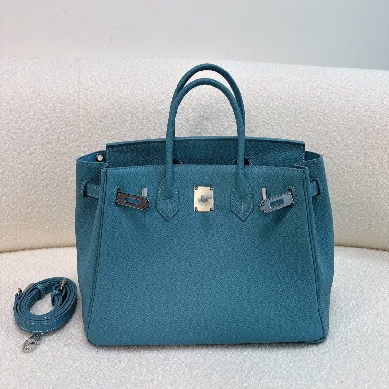 Genuine Leather Top Handle Bag with Silver Hardware – Mini, Small, Medium detail image 4