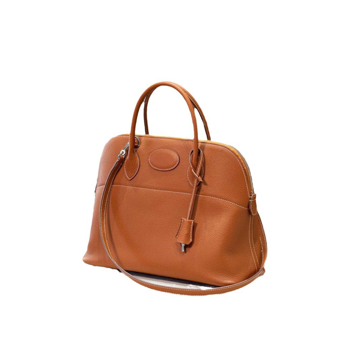 Top Grain Leather Boli Handbag in Blue, Black, Taupe, Gold Brown detail image 11