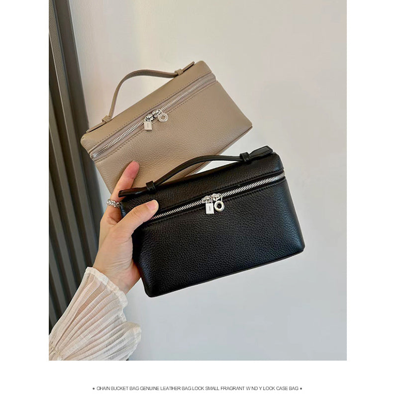 Top Grain Leather Extra Pocket Pouch Handbag – 19cm, Adjustable Strap detail image 2
