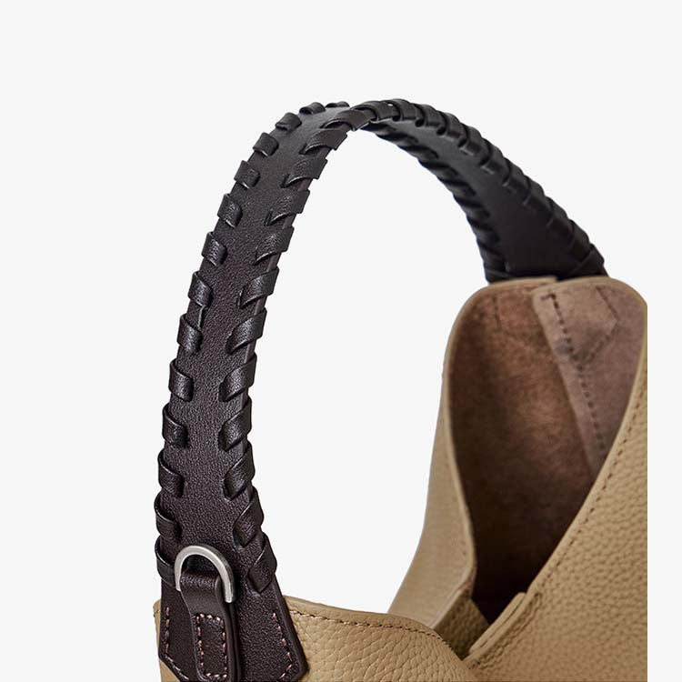 Premium Soft Top Grain Leather Bucket Bag - Minimalist Hobo Tote with Inner Pouch detail image 10