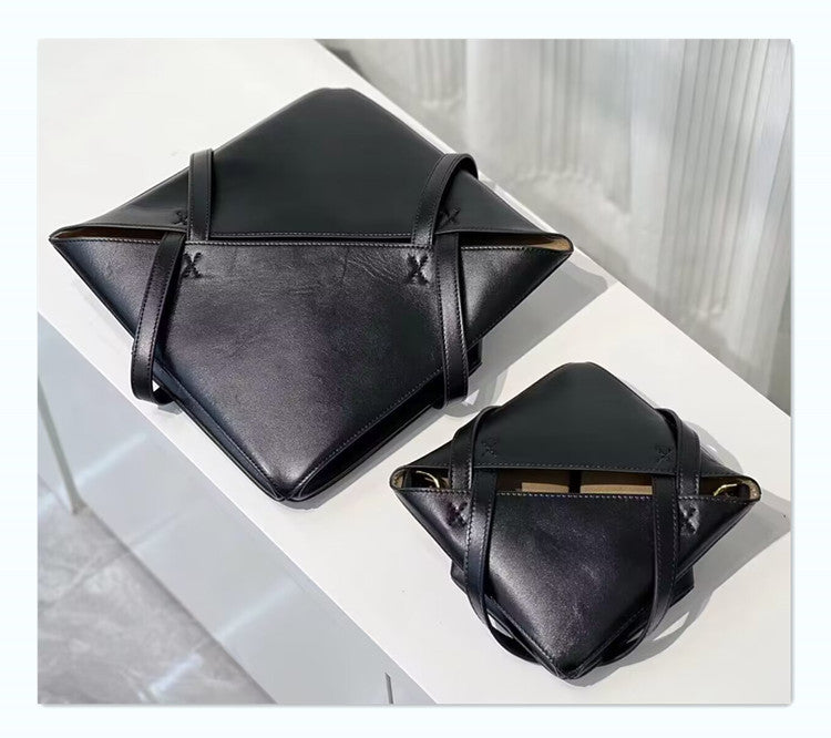 Top Grain Leather Puzzle Fold Tote Bag - Black, Brown, Army Green detail image 5