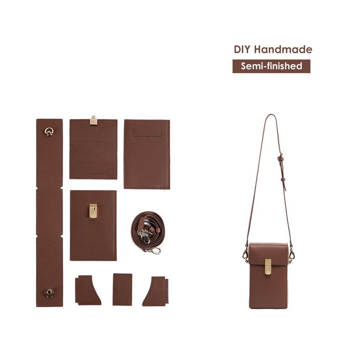 Genuine Leather Phone Bag DIY Sewing Kit – Hand-Stitched Craft Project product image 1