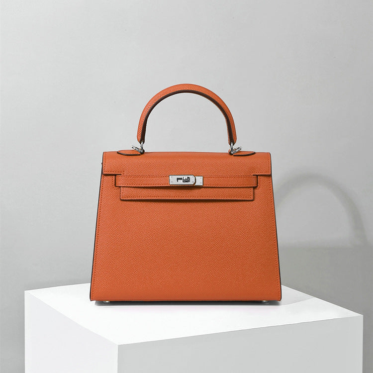 Top Handle Leather Handbag with Detachable Strap – 4 Sizes, 29 Colors detail image 3