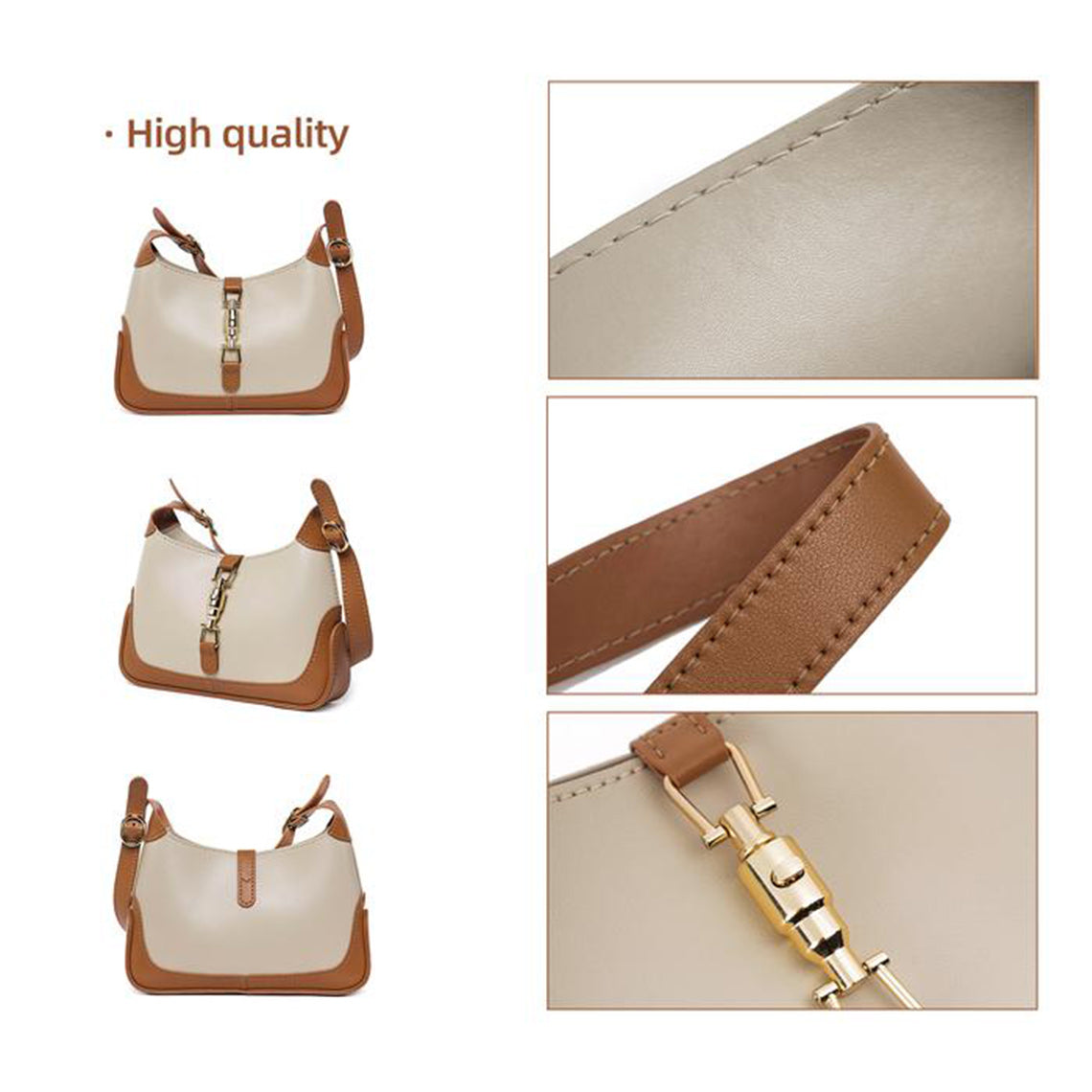 Hobo Shoulder Bag DIY Leathercraft Kit – Brown & Beige or White detail image 3