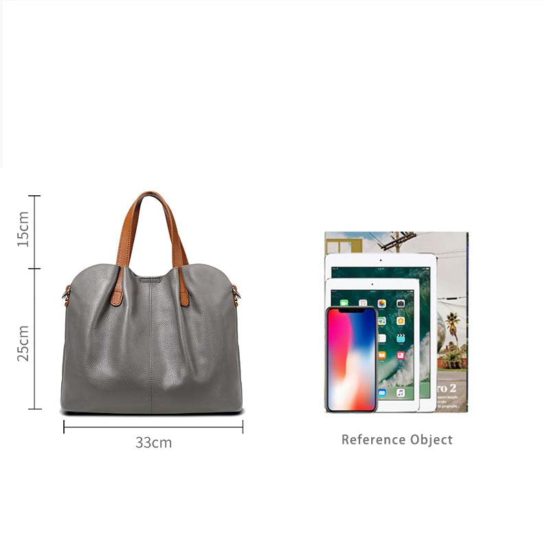 Premium Real Leather Contrast Tote - Large Capacity 2-in-1 Commuter Bag detail image 6