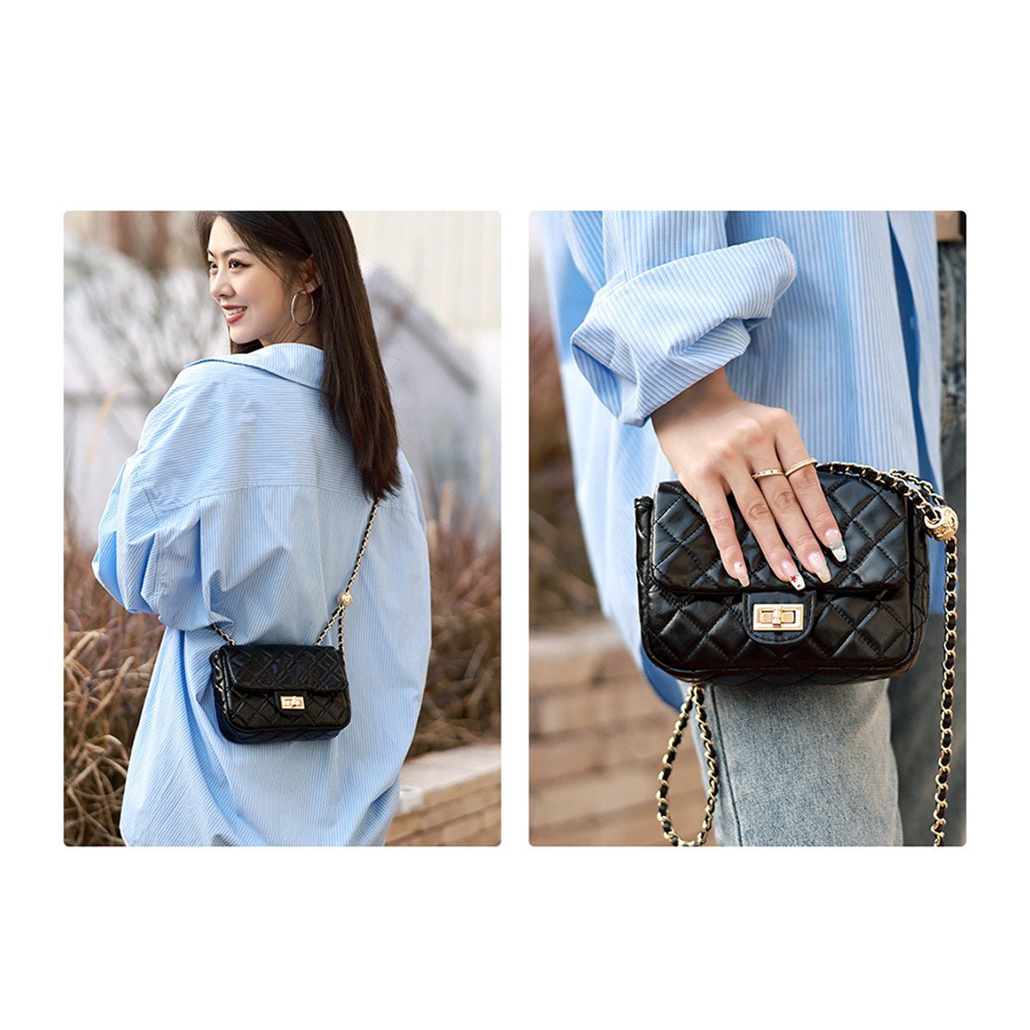 Top Grain Leather Quilted Chain Bag DIY Kit – Creamy White or Black detail image 8