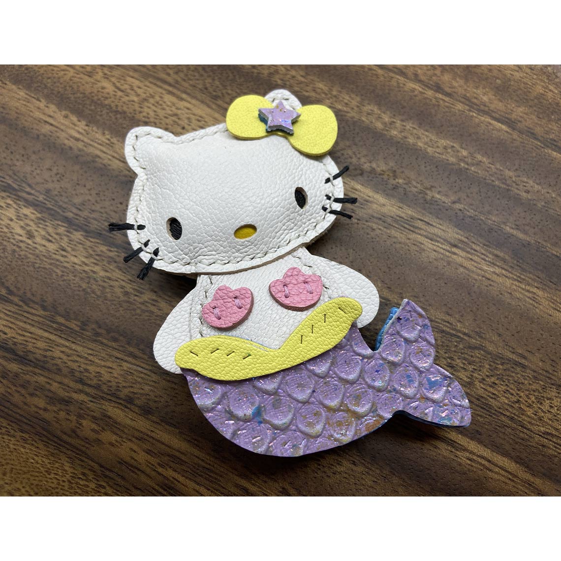 Mermaid Kitty Leather DIY Keychain & Charm Kit – Hand-Stitched Lambskin detail image 6