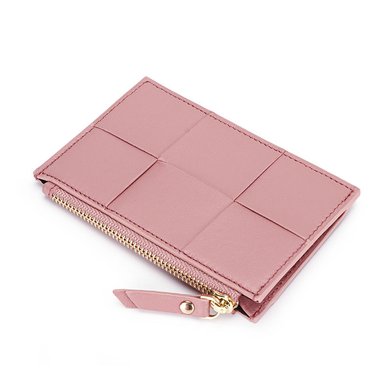 Handmade Woven Sheep Leather Slim Wallet with 4 Card Slots and Zipper Pocket detail image 11