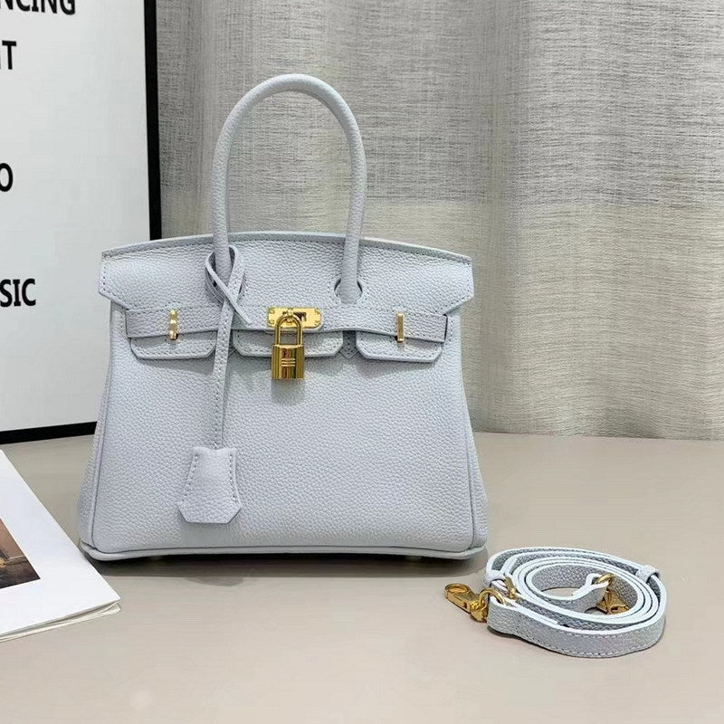Genuine Leather Top Handle Bag with Silver Hardware – Mini, Small, Medium detail image 12