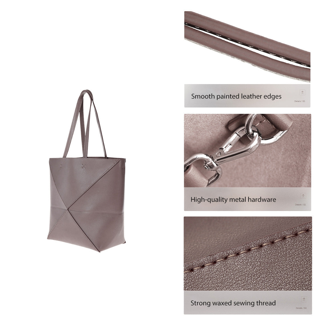 HANDSEWGIFT Leather Fold Tote Bag DIY Kit – Grey detail image 5