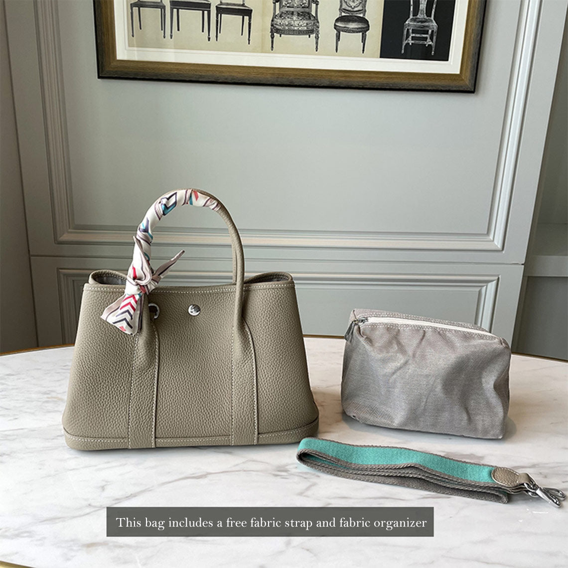 Top Grain Leather Tote Bag with Crossbody Strap – Taupe, Black, Brown detail image 9