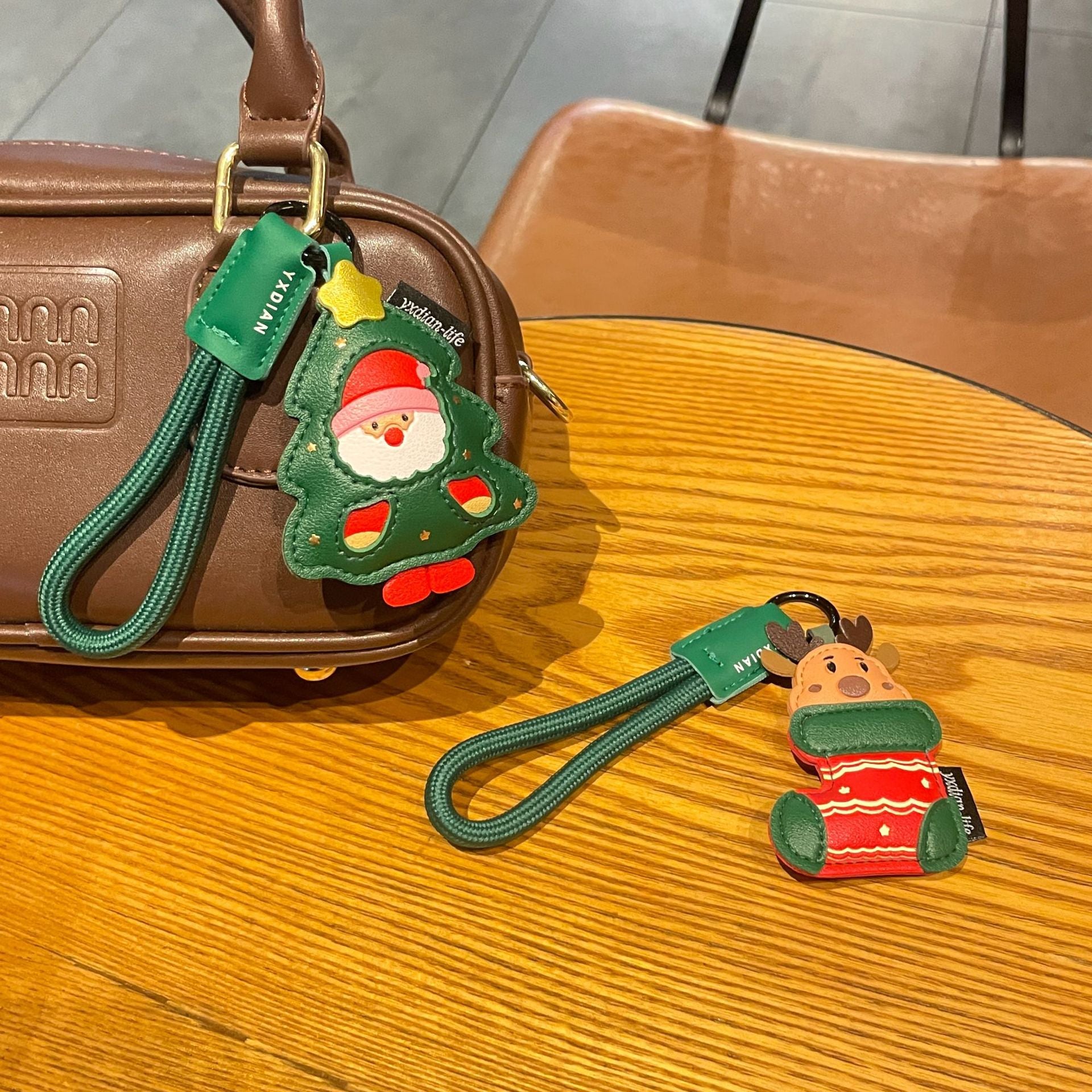Christmas Santa & Reindeer Vegan Leather Bag Charms with Gift Box (Set of 2) detail image 5