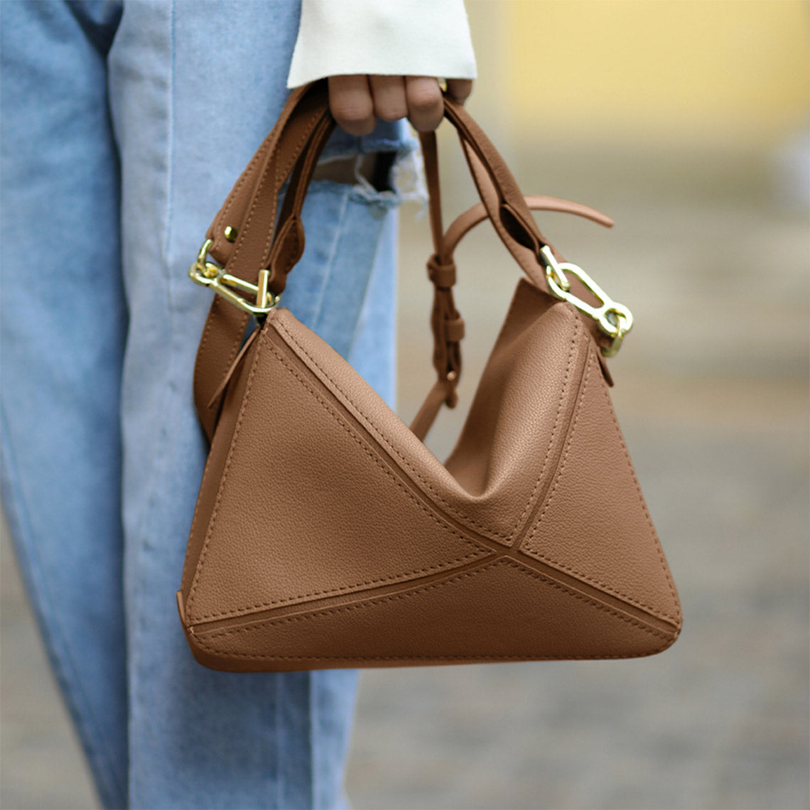 Handsewgift Leather Geometry Crossbody Bag DIY Kit - Green & Grey or Brown, Large detail image 7