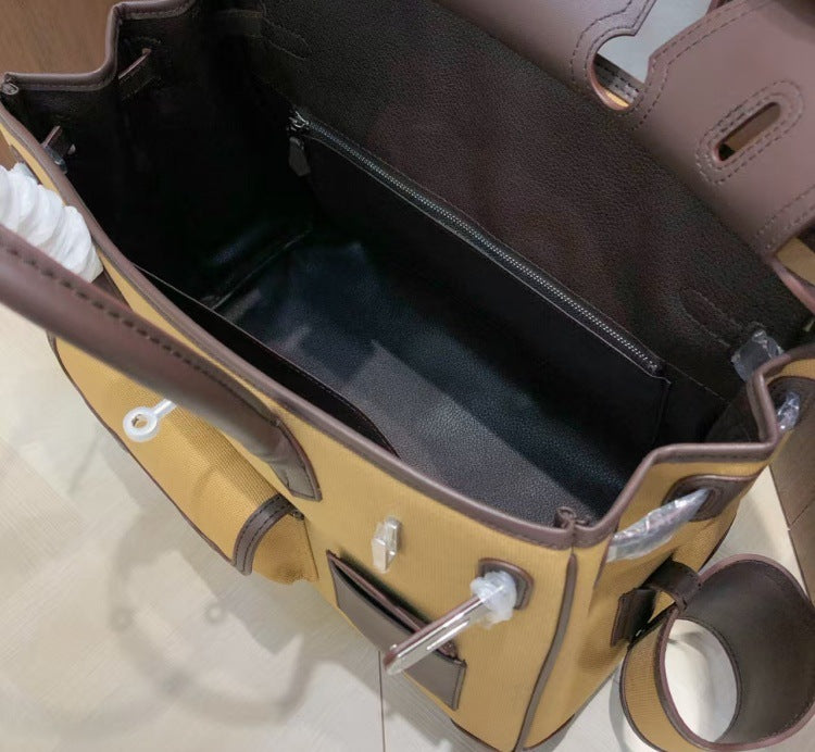 Cargo Top Handle Bag 35cm in Smooth Calfskin and Canvas detail image 13