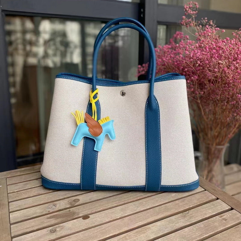 Canvas & Leather Tote Bag with Contrast Color – Three Sizes, Nine Colors detail image 17