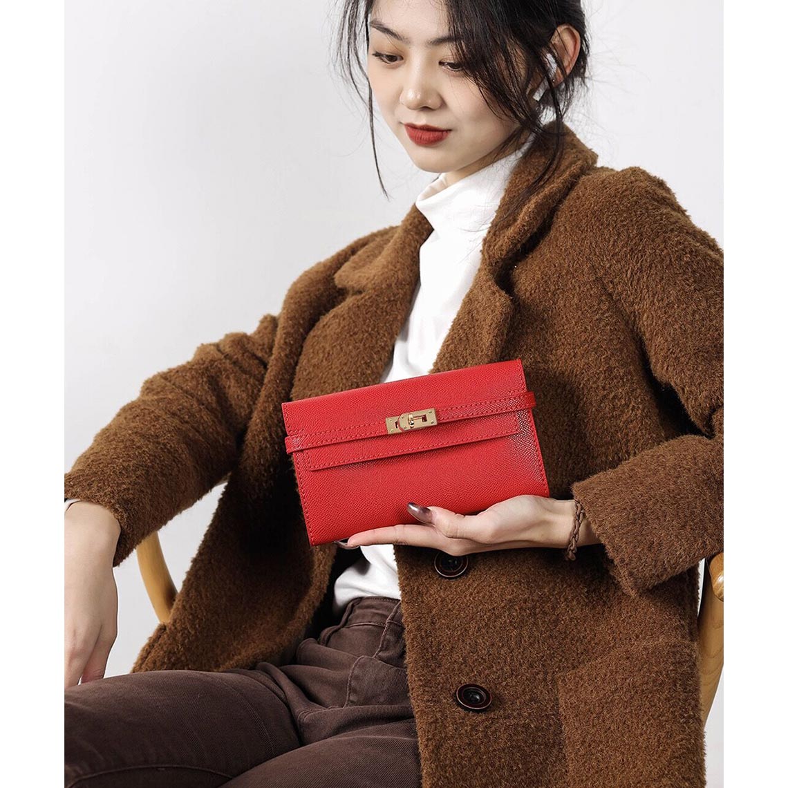 Top Handle Bag & Long Wallet DIY Leather Sewing Kit – Brown, Red, Grey detail image 11