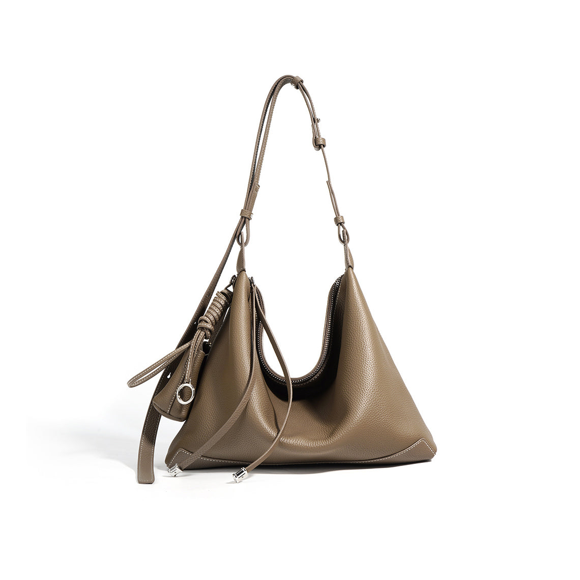 Top Grain Leather Simple Hobo Bag with Adjustable Strap detail image 4