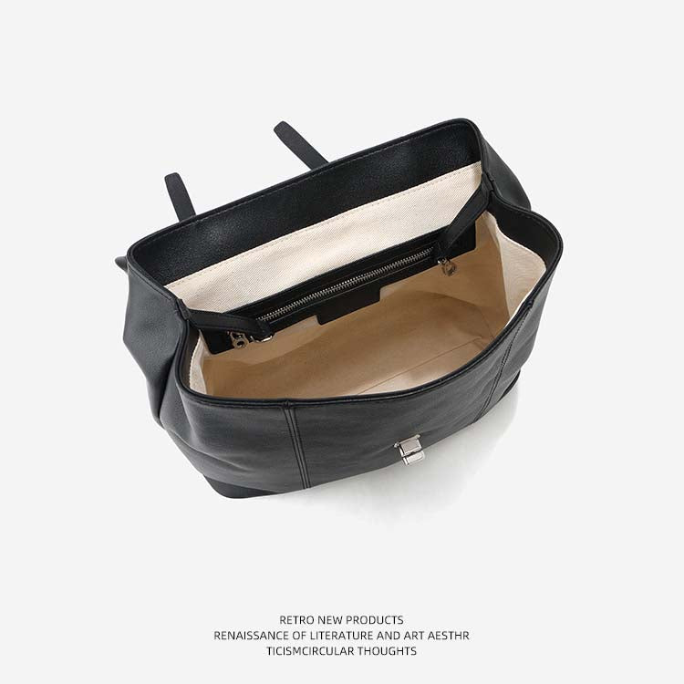 Minimalist Genuine Leather Backpack – Chic Laptop Commuter Bag in Brown and Black detail image 4