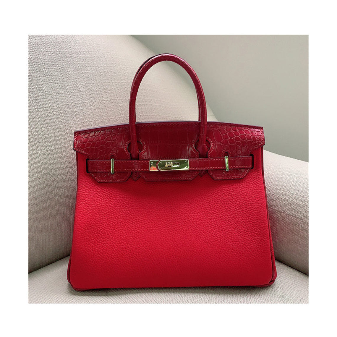 Top Grain Leather Croc Embossed Flap Top Handle Bag detail image 9