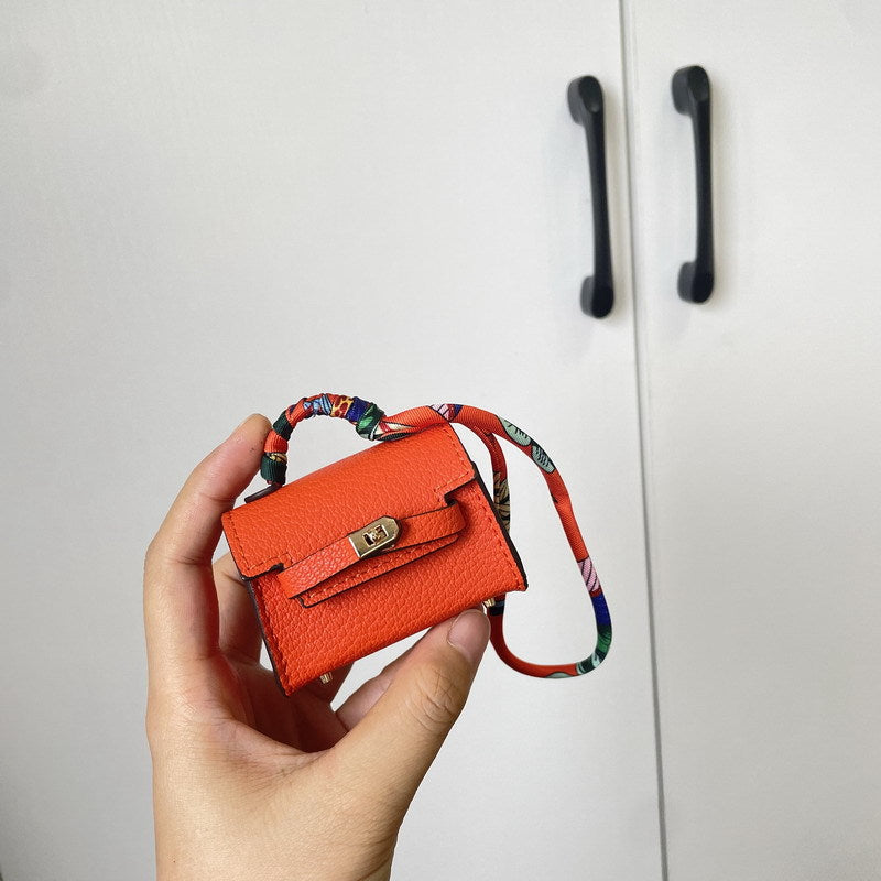Mini Top Handle Bag Charm and Keychain in Vegan PU Leather, Fits Earbuds Case detail image 2