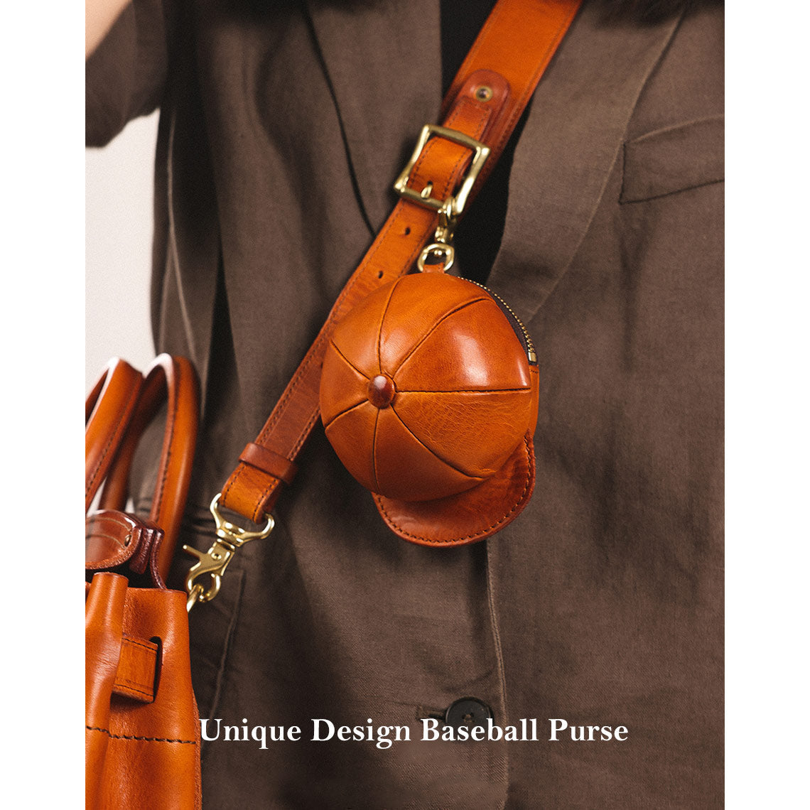 Vegetable Tanned Leather Baseball Cap Purse for AirPods – Brown, Coffee, Black, Amy Green