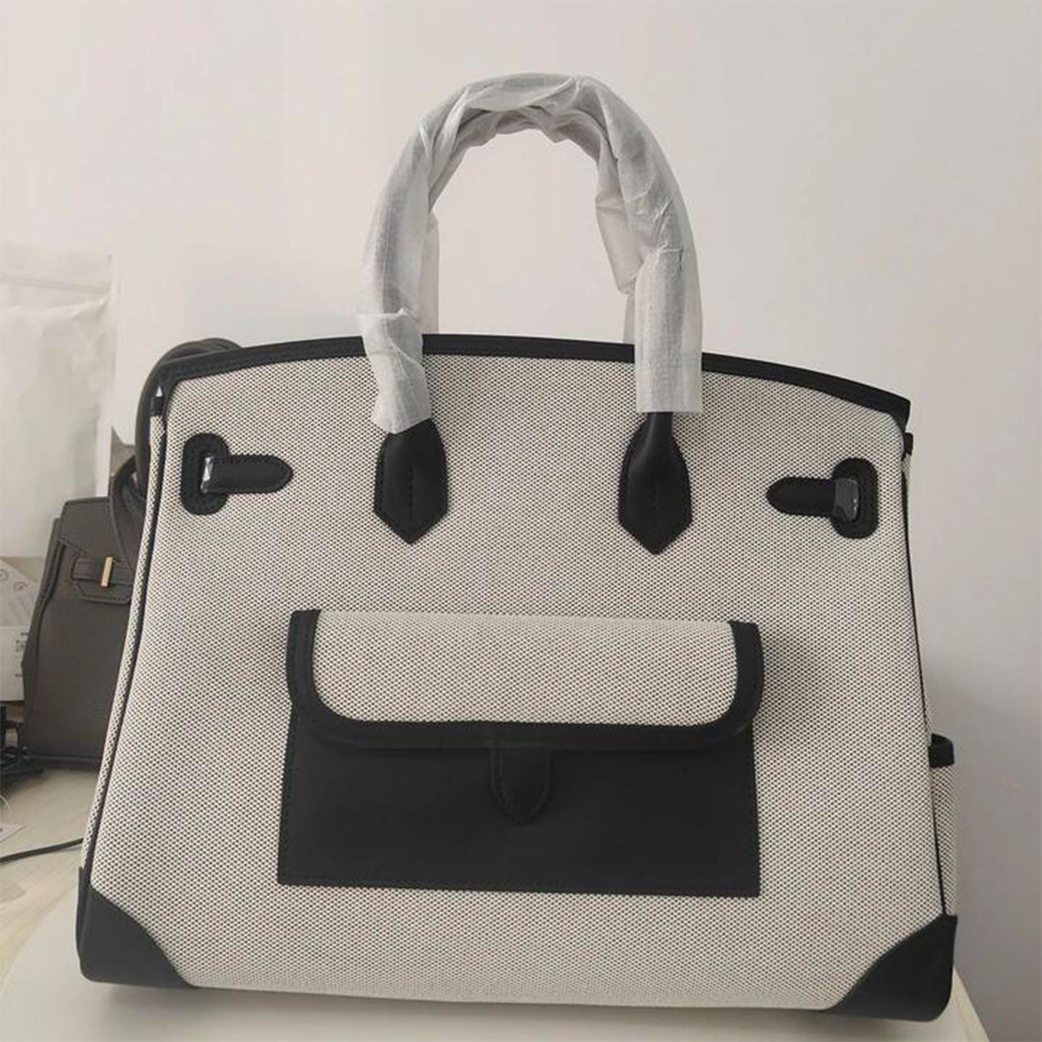 Cargo Top Handle Bag 35cm in Smooth Calfskin and Canvas detail image 6