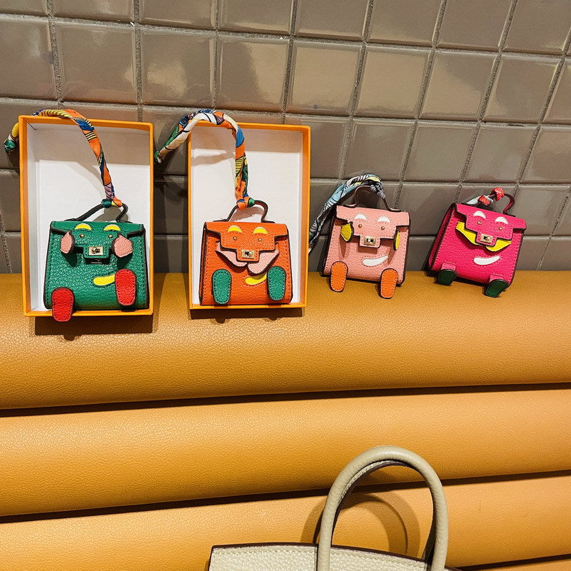Mini Doll Bag Charm Keychain with Earphone Case - PU Leather, 14 Colors detail image 1