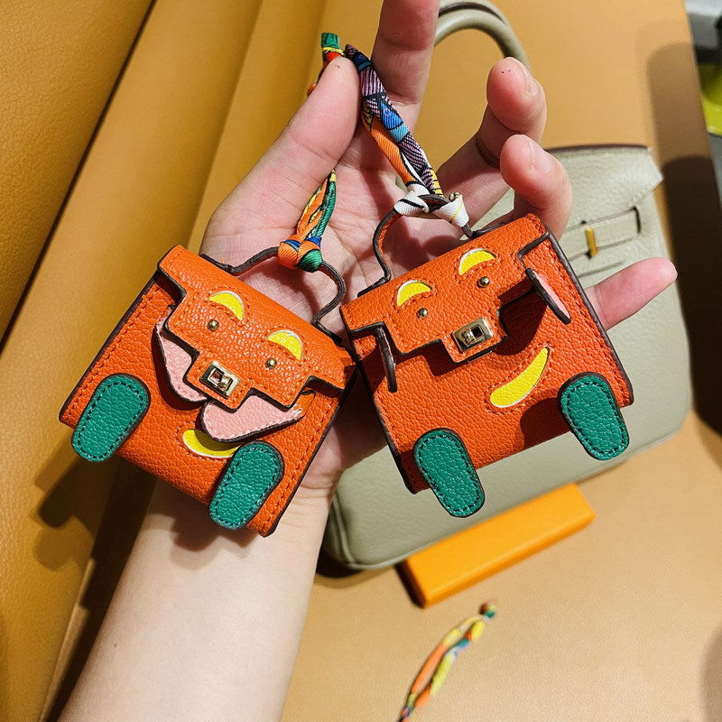 Mini Doll Bag Charm Keychain with Earphone Case - PU Leather, 14 Colors product image 1