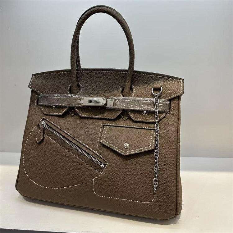 Rock Top Handle Bag in Top Grain Leather – Unisex, 25cm & 30cm detail image 8