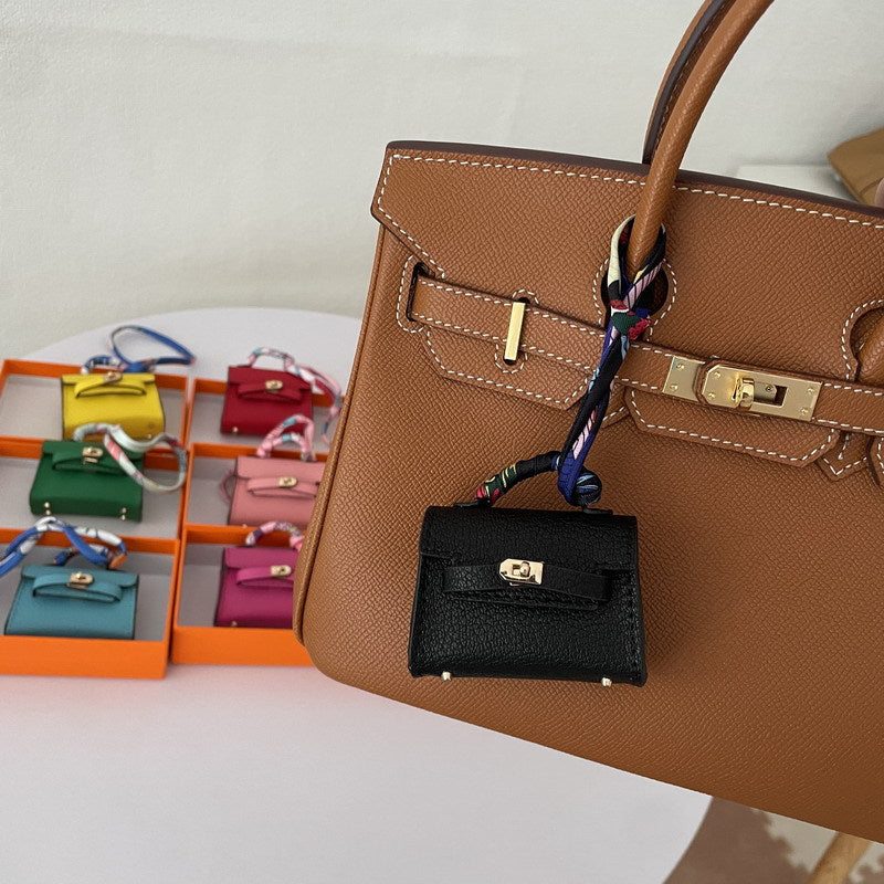 Mini Top Handle Bag Charm and Keychain in Vegan PU Leather, Fits Earbuds Case detail image 3