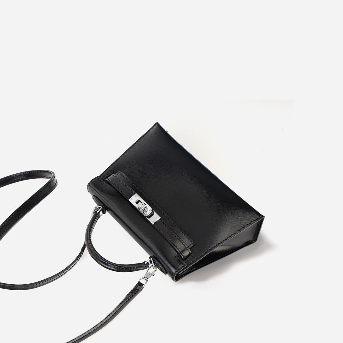 Top Grain Leather Mini Sellier Top Handle Bag - Black and Red detail image 5