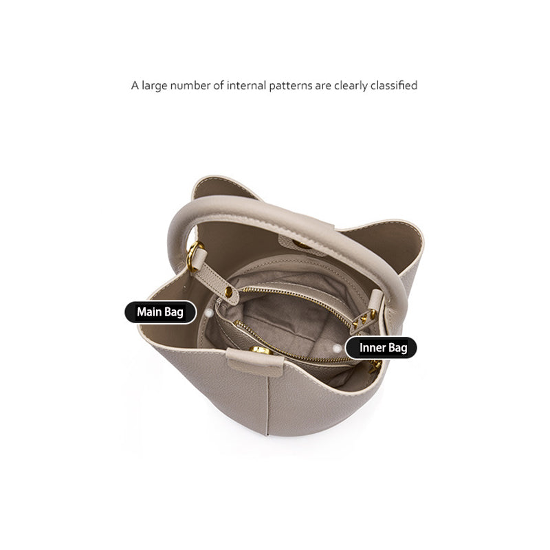 Genuine Leather Bucket Bag for Women – Shoulder or Crossbody, 18x17x19 cm detail image 4