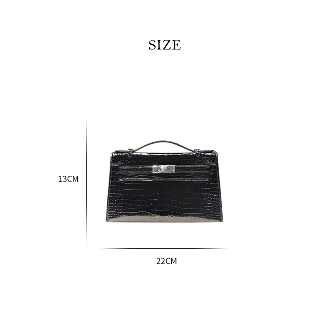 Crocodile Embossed Leather Top Handle Bag Clutch – Black, White, Red with Gold or Silver Hardware detail image 1