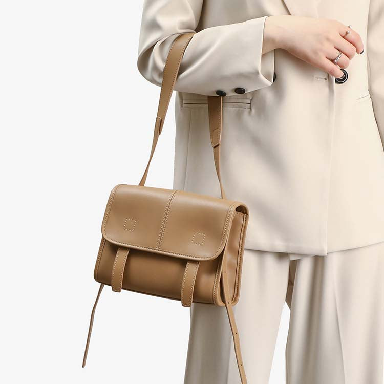 Retro Top-Grain Cowhide Mini Crossbody Bag - Vintage Genuine Leather Small Square Satchel for Women detail image 9