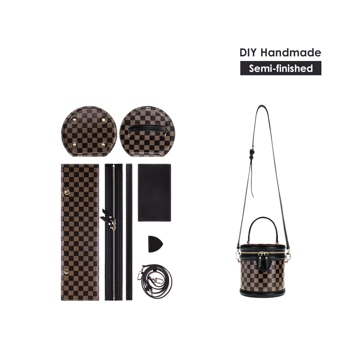 Handsewn Top Grain Leather Checker Bucket Bag DIY Kit product image 1