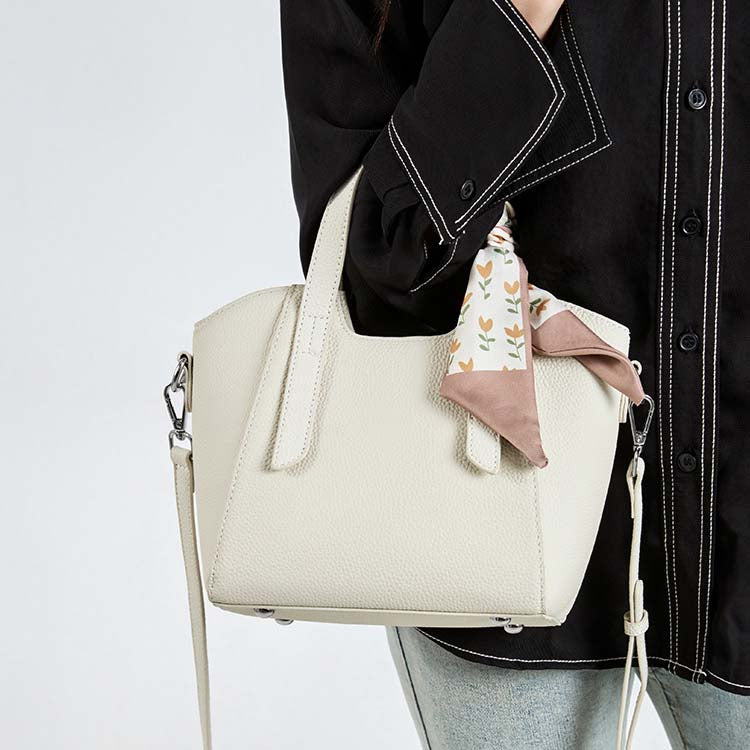 Pebbled Grain Leather Mini Bucket Bag with Floral Scarf detail image 1