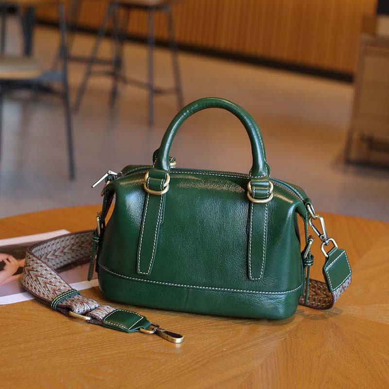 Vegetable-tanned Leather Boston Bag | Cowhide Crossbody Handbag detail image 5