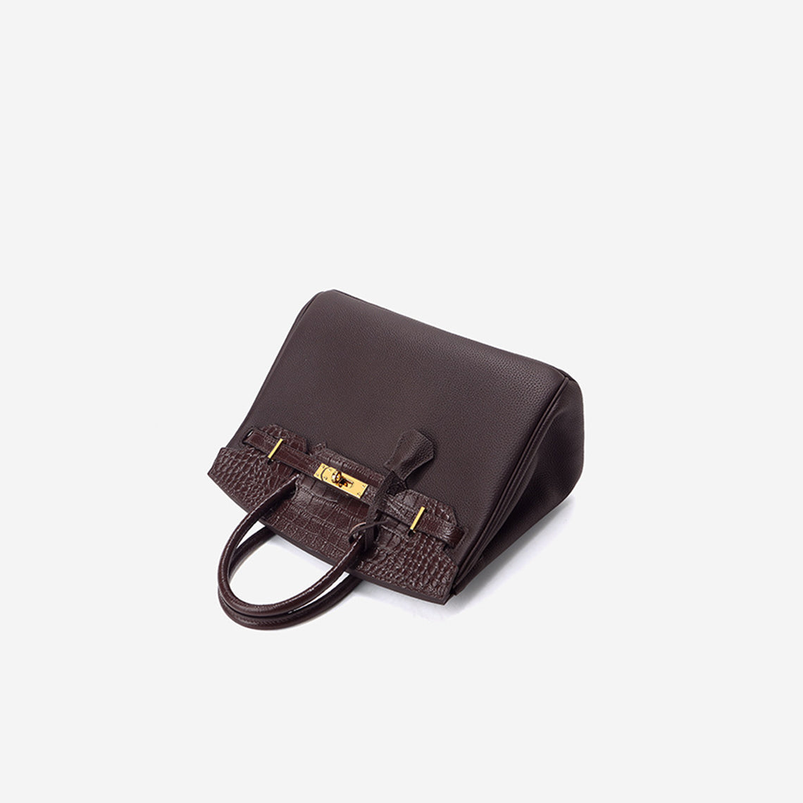 Croc Embossed Top Grain Leather Handbag with Gold-Tone Twist Lock detail image 9