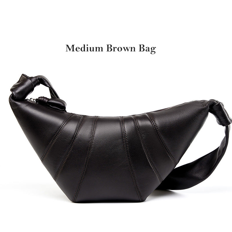 Premium Lambskin Leather Croissant Bag - Soft Hobo Crossbody Shoulder Purse detail image 7