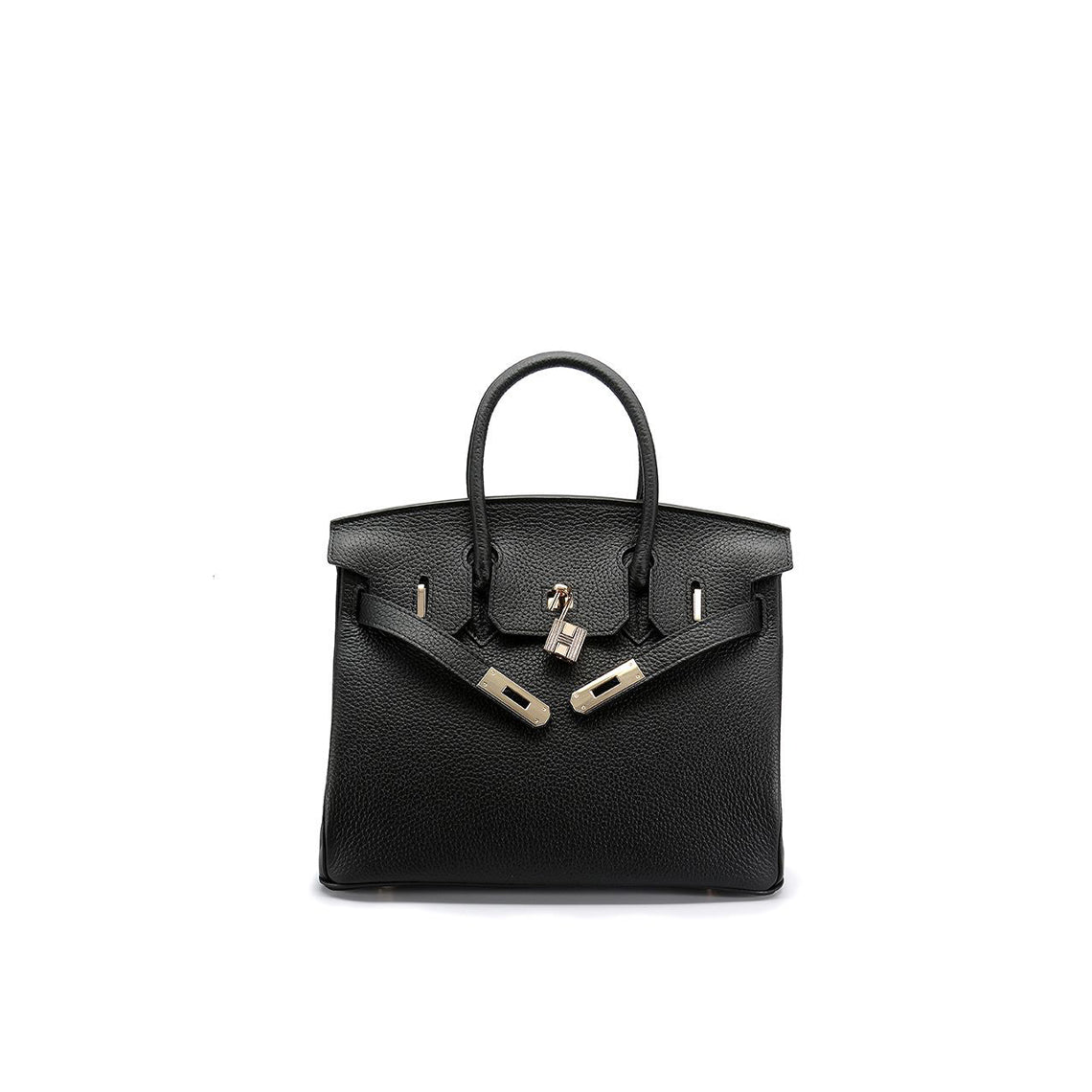 Top Grain Leather Top Handle Bag with Gold Hardware and Lock & Key detail image 14