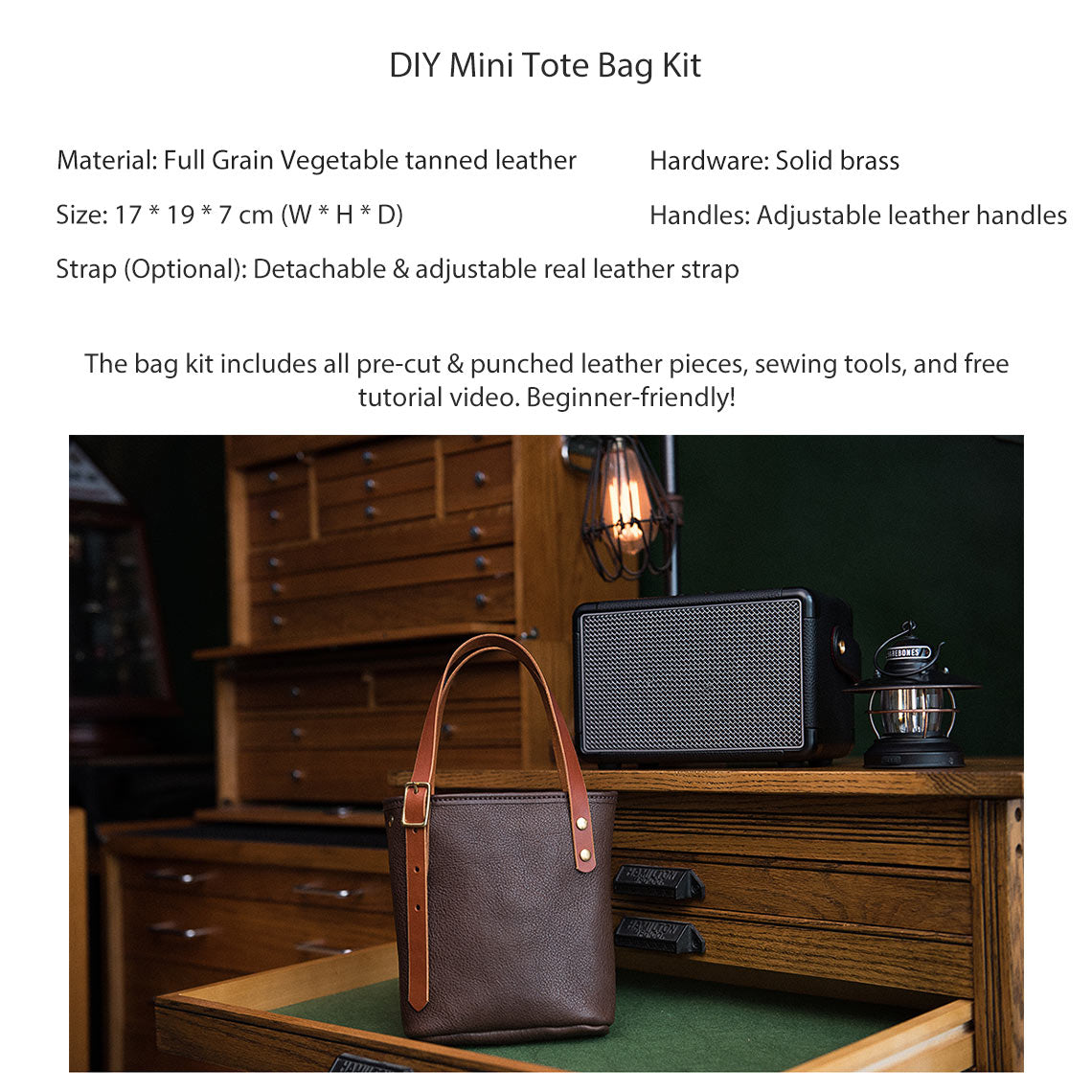Full Grain Leather Mini Tote Bag DIY Kit – Hand Sewing Craft Project detail image 2
