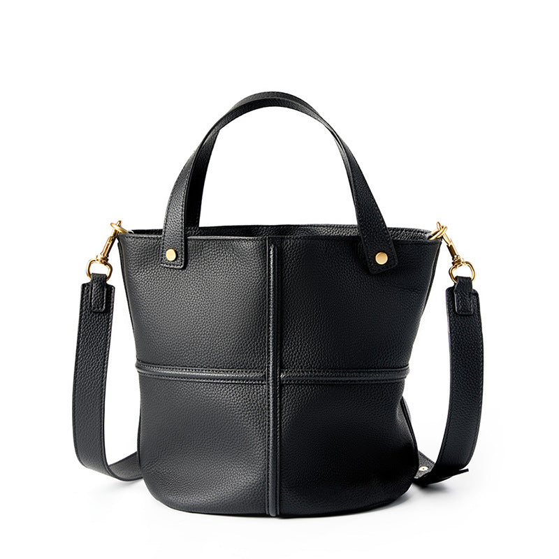 Premium Full Grain Leather Bucket Bag - Minimalist Daily Tote detail image 7